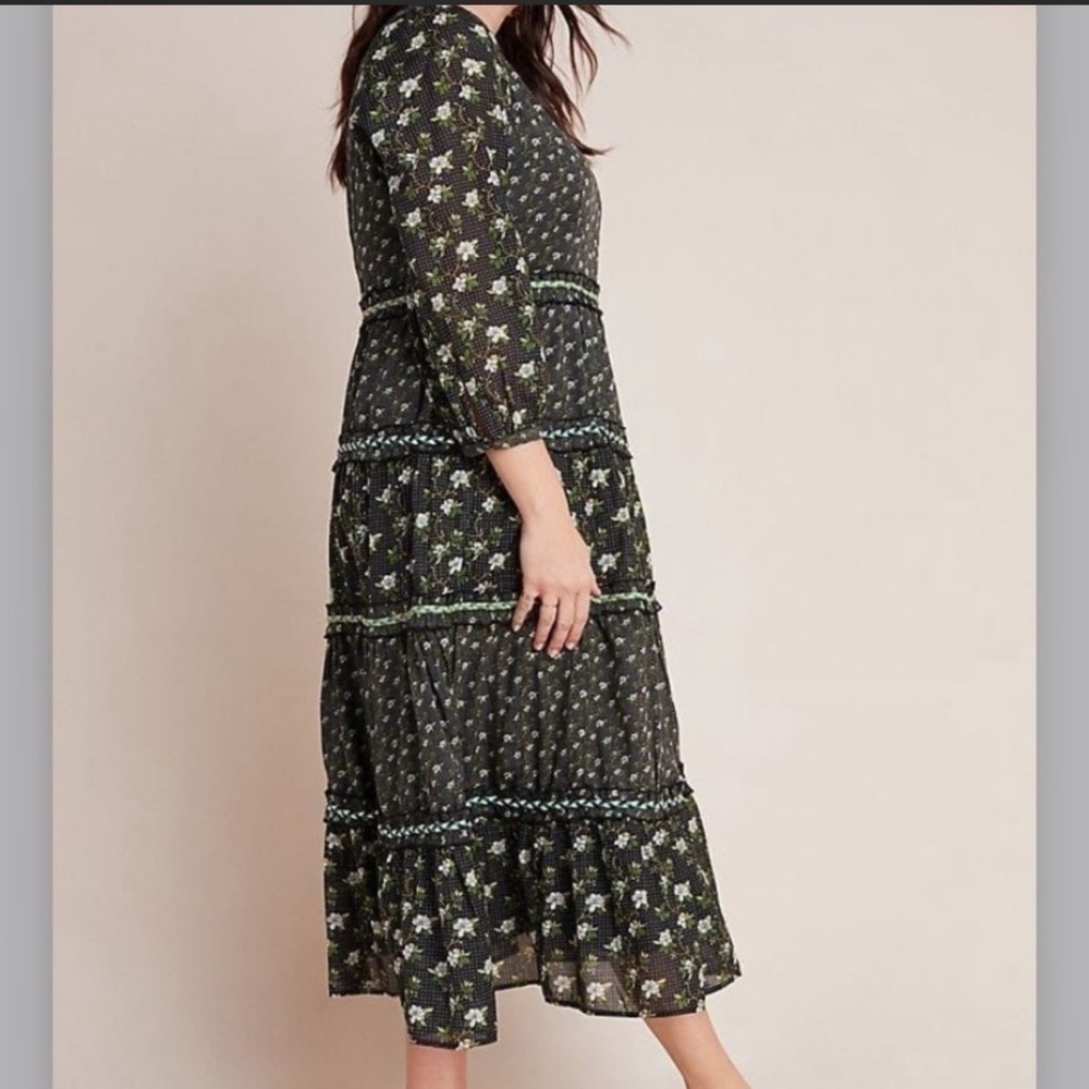Anthropologie Black floral Tiered Maxi dress in size 10 New with tags - Picture 14 of 15